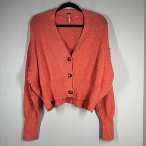 Free People Found My Friend Oversized Cardigan Sweater Coral Button Up Small